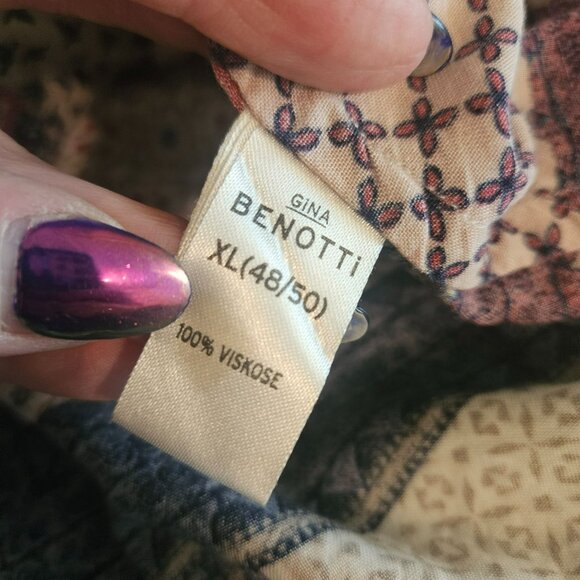 Benotti Patchwork Blouse Shirt Womens XL Long Sleeve Retro Bohemian Boho Hippie - Picture 14 of 16